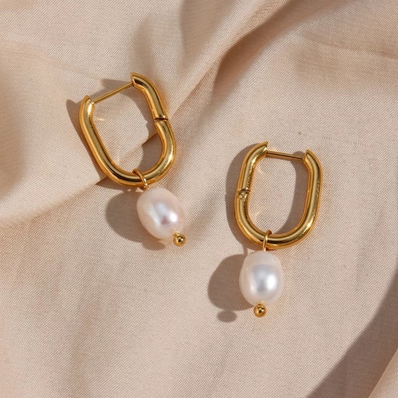New 18K Freshwater Pearl Drop U Shape Earrings, wonderful Earrings, wow Earrings - Picture 4 of 7